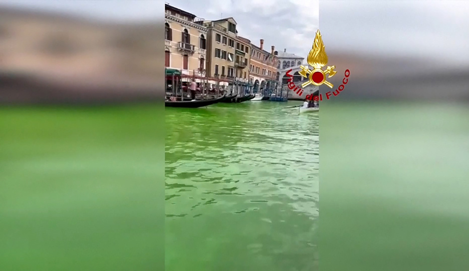 Вода самого крупного в Венеции Гранд-канала окрасилась в ярко-зеленый цвет, а в Гааге задержаны экоактивисты